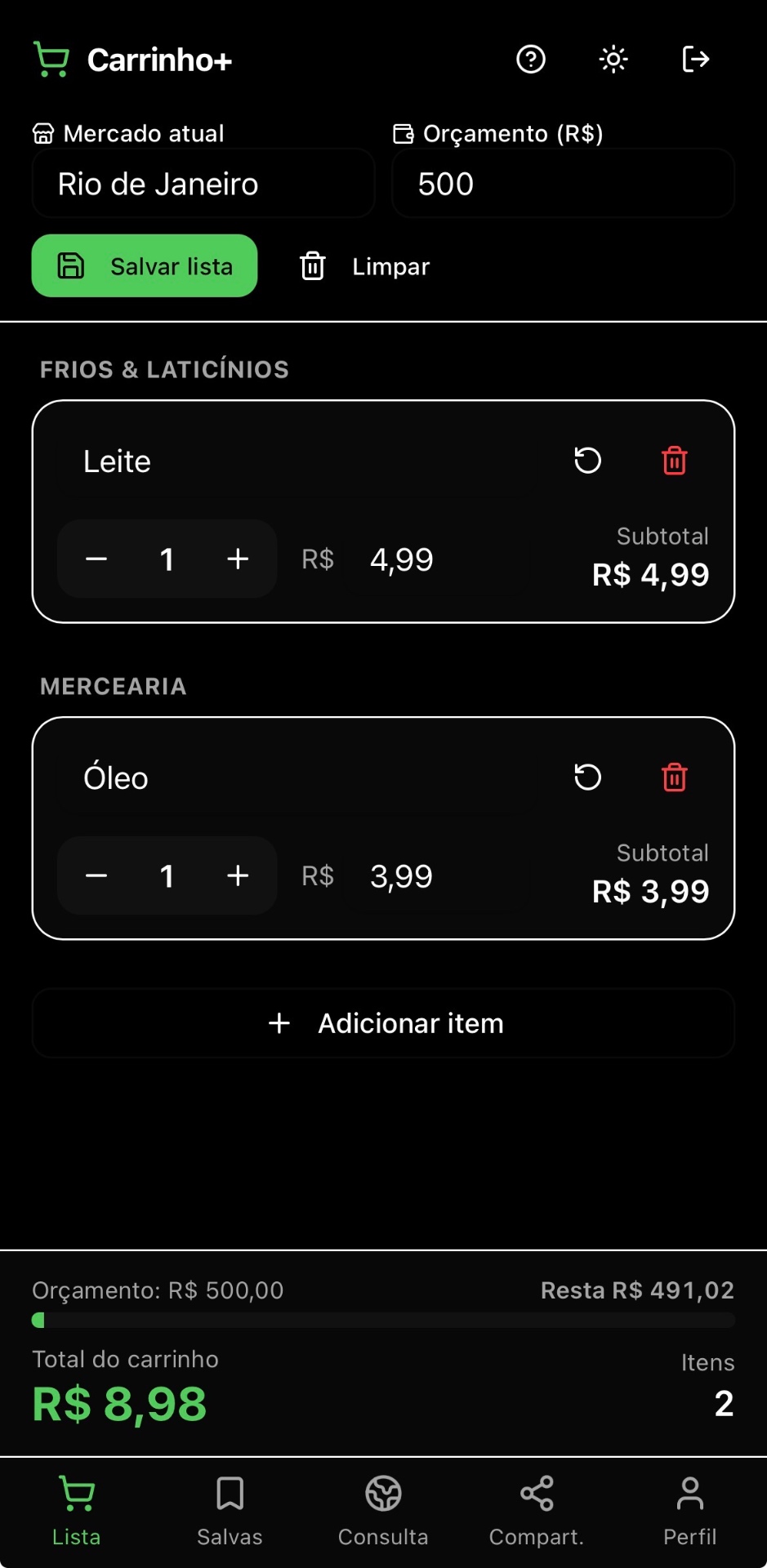 Carrinho+ calculando produtos no mercado
